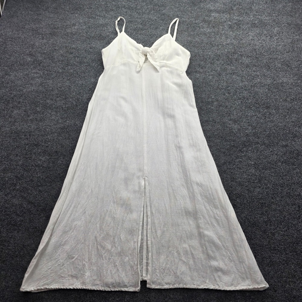 Roxy Bittersweet Step Maxi Dress Tie Front Boho Beach Sun Dress L White Womens